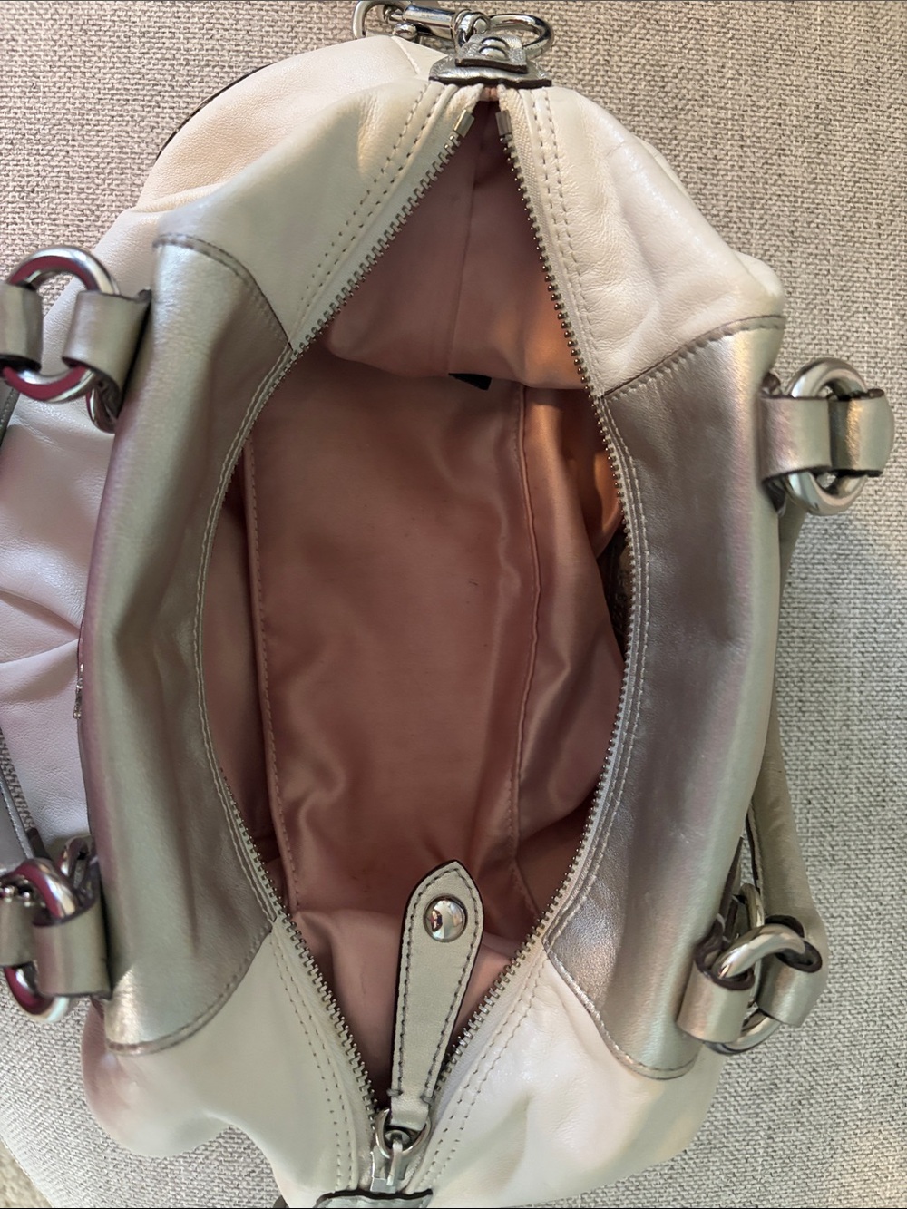 Coach Cream Satchel with Metallic Silver Accents - Picture 5 of 8